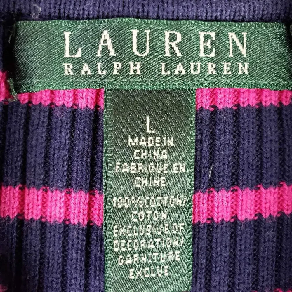 Lauren Ralph Lauren RLL Women’s Size Large L Turtleneck Blue Pink Striped